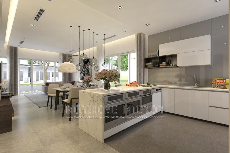 Mẫu tủ bếp đẹp được ưa chuộng nhất hiện nay, sự kết hợp hài hòa của các chất liệu như đá nhân tạo cao cấp, gỗ công nghiệp...cho tới thiết bị nhà bếp hiện đại tạo cho các bà, các mẹ có nguồn cảm hứng cho những bữa ăn ngon miệng Thiết kế và sản xuất tủ bếp đẹp