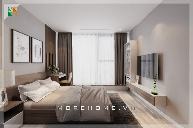 Mẫu phòng ngủ có cửa sổ lớn đón ánh sáng tự nhiên với chiếc giường màu sắc sáng trẻ trung năng động rất ấn tượng.