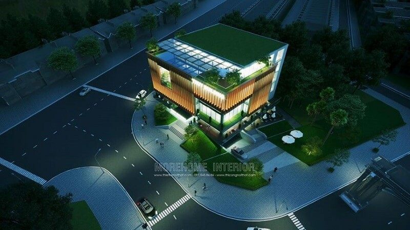 Mẫu thiết kế tòa nhà văn phòng có sự đẹp mắt với lối kiến trúc xanh.