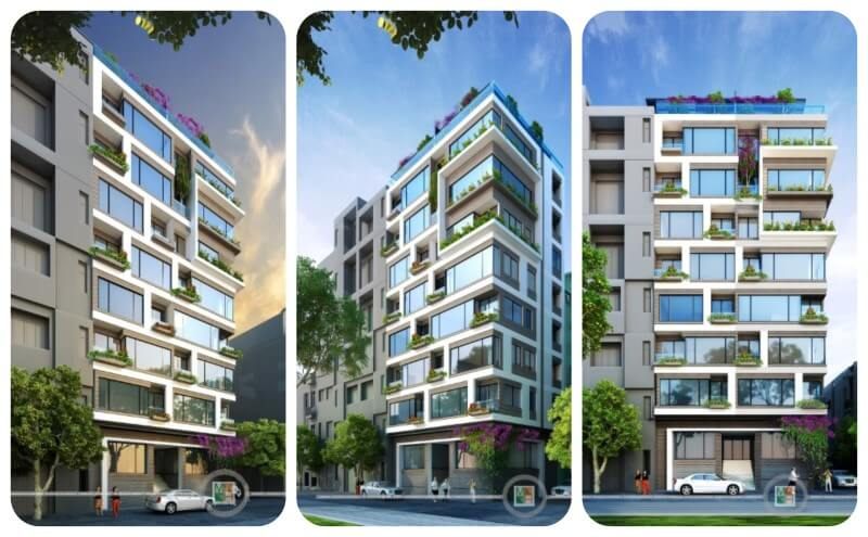 Kiến trúc nhà phố văn phòng 2 mặt tiền 8 tầng được thiết kế tại phố Trấn Vũ Ba Đình, Hà Nội.