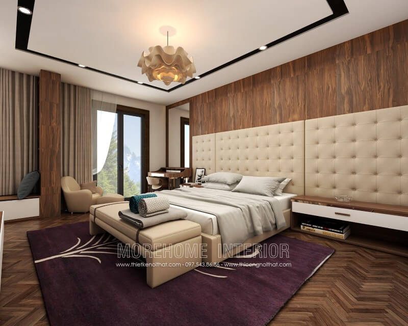 Mẫu giường ngủ biệt thự cao cấp bọc da phong cách hiện đại, sang trọng