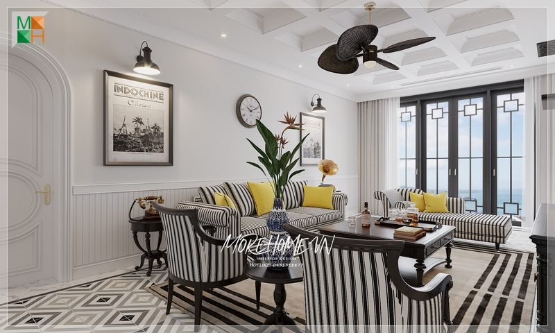 Thiết kế phòng khách của các căn hộ chung cư, nhà phố và biệt thự theo phong cách Indochine với nội thất sơn đen nổi bật là một sự lựa chọn đẹp mắt.