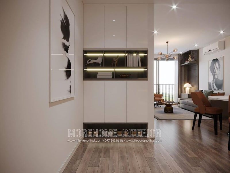 Phòng khách được trang trí bằng một bức tranh canvas màu trắng đen.